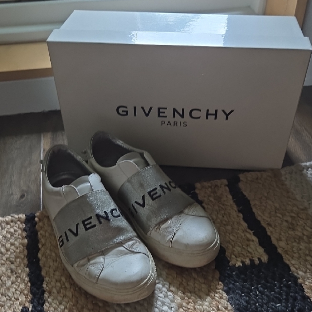 Givenchy White and Gray Slip-On Sneakers, Size 6.5